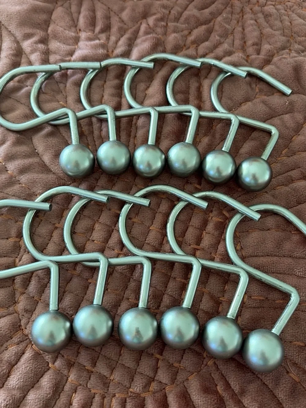 Set of 12 Pearl-Top Shower Curtain Hooks in Teal